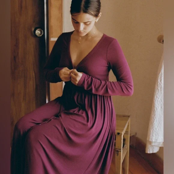 HATCH • The Softest Rib Nursing Dress - Aubergine - Picture 2 of 9